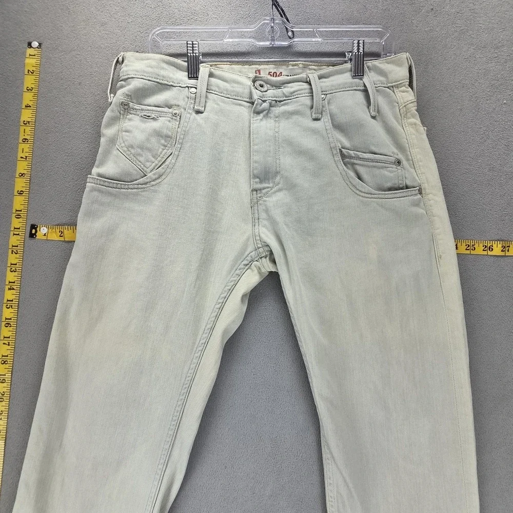 Vintage Levis 504 Jeans Mens Beige Straight Engineered Flap Pocket Fits 31x27